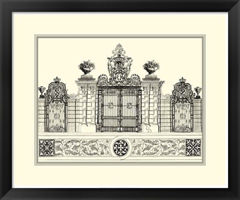 Framed B&amp;W Grand Garden Gate IV Print