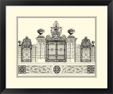 Framed B&amp;W Grand Garden Gate IV Print