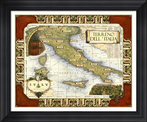 Framed Wine Map of Italy Print