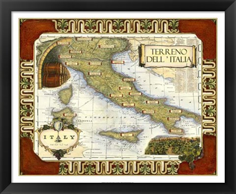 Framed Wine Map of Italy Print