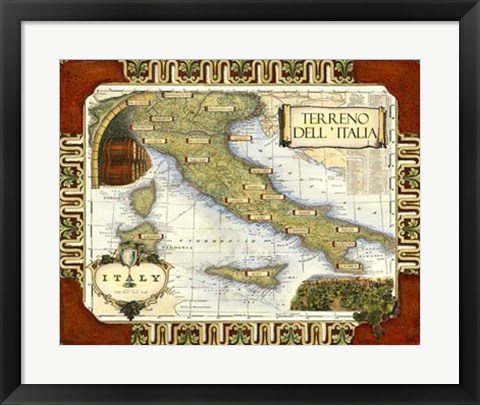 Framed Wine Map of Italy Print