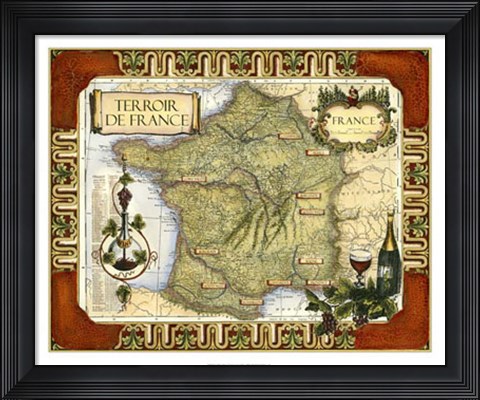 Framed Wine Map of France Print