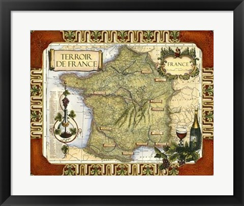 Framed Wine Map of France Print