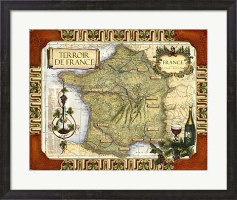Framed Wine Map of France Print