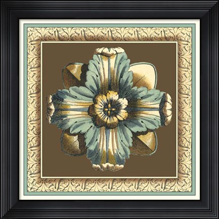 Framed Printed Chocolate &amp; Blue Rosette II Print