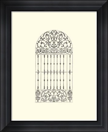 Framed B&amp;W Wrought Iron Gate III Print