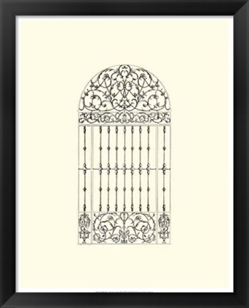 Framed B&amp;W Wrought Iron Gate III Print