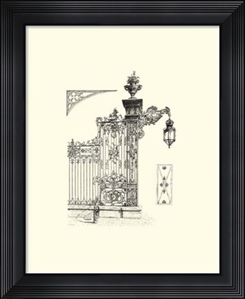 Framed B&amp;W Wrought Iron Gate IV Print