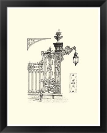 Framed B&amp;W Wrought Iron Gate IV Print