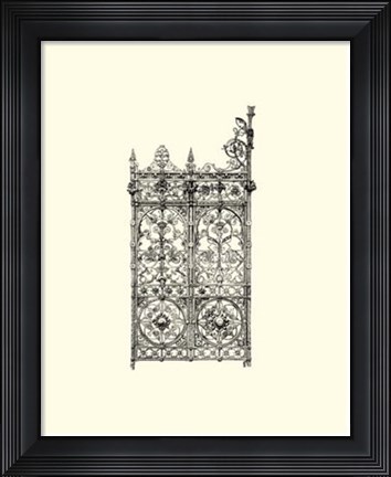 Framed B&amp;W Wrought Iron Gate V Print