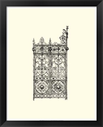 Framed B&amp;W Wrought Iron Gate V Print