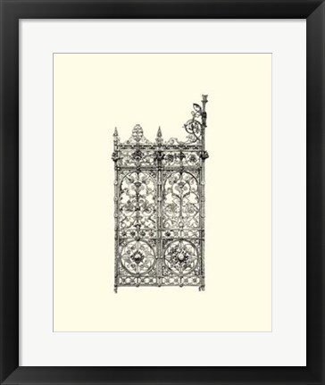 Framed B&amp;W Wrought Iron Gate V Print