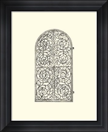 Framed B&amp;W Wrought Iron Gate VI Print
