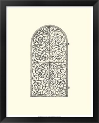 Framed B&amp;W Wrought Iron Gate VI Print