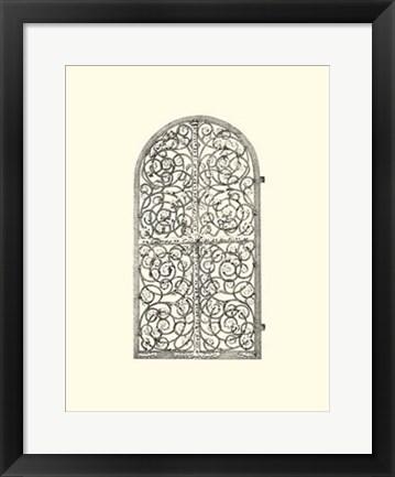 Framed B&amp;W Wrought Iron Gate VI Print