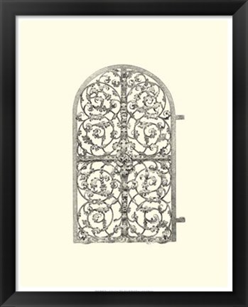 Framed B&amp;W Wrought Iron Gate VII Print