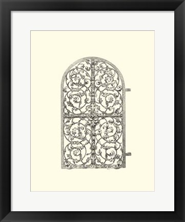 Framed B&amp;W Wrought Iron Gate VII Print