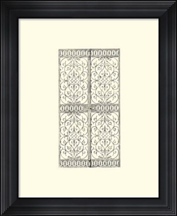 Framed B&amp;W Wrought Iron Gate VIII Print