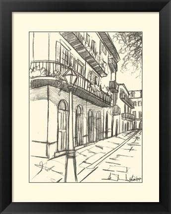 Framed B&amp;W Sketches of Downtown I Print