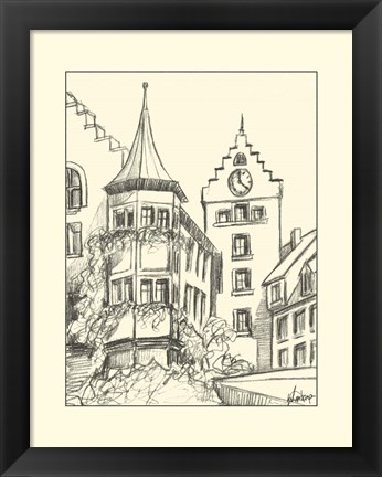 Framed B&amp;W Sketches of Downtown II Print