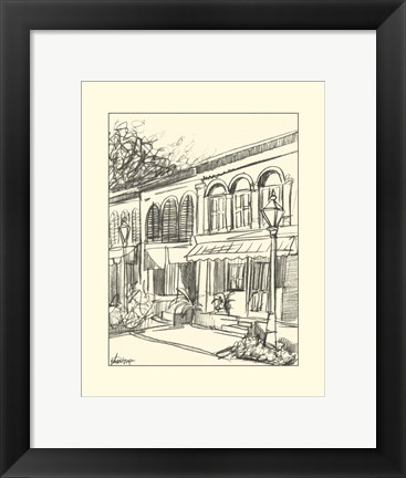 Framed B&amp;W Sketches of Downtown V Print