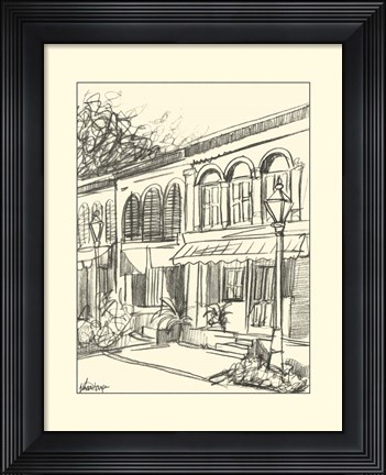 Framed B&amp;W Sketches of Downtown V Print