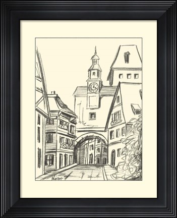 Framed B&amp;W Sketches of Downtown VI Print