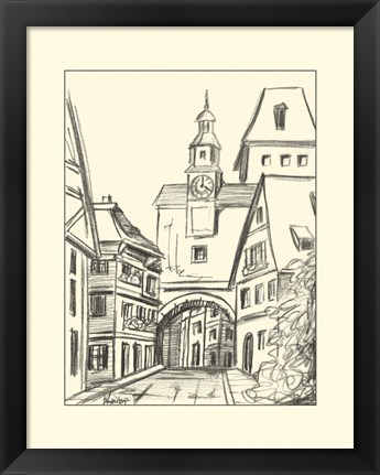 Framed B&amp;W Sketches of Downtown VI Print
