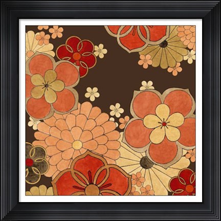 Framed Cascading Blooms in Tangerine I Print