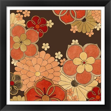 Framed Cascading Blooms in Tangerine I Print