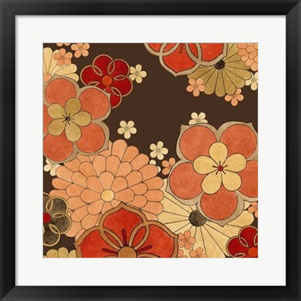 Framed Cascading Blooms in Tangerine I Print