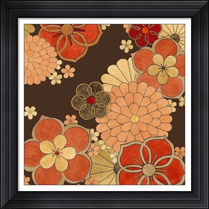 Framed Cascading Blooms in Tangerine II Print