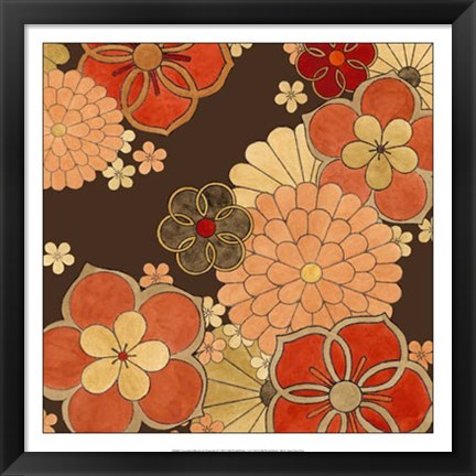 Framed Cascading Blooms in Tangerine II Print