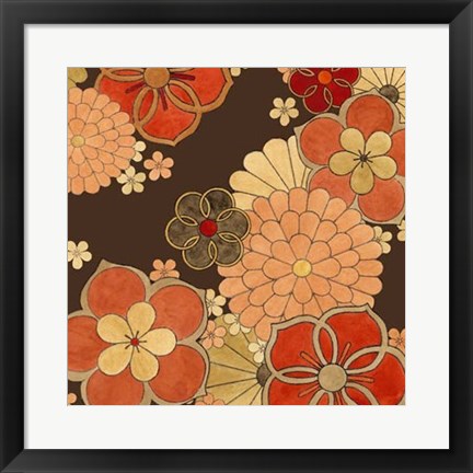 Framed Cascading Blooms in Tangerine II Print