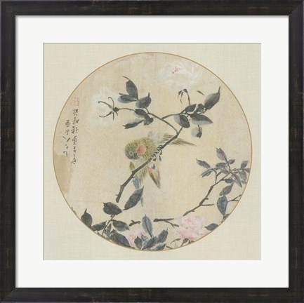 Framed Oriental Bird Silk I Print