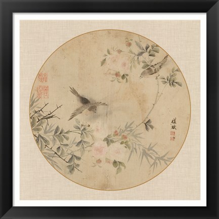 Framed Oriental Bird Silk II Print