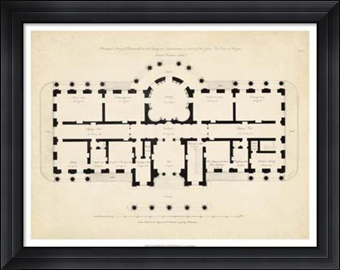 Framed Antique Building Plan II Print