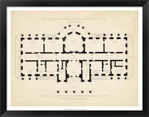 Framed Antique Building Plan II Print