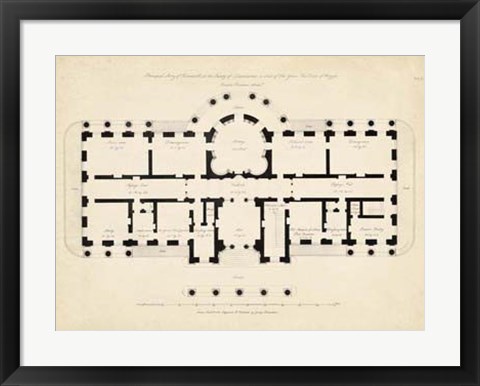 Framed Antique Building Plan II Print