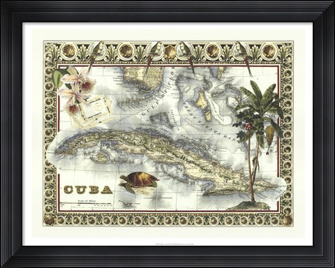 Framed Map of Cuba Print