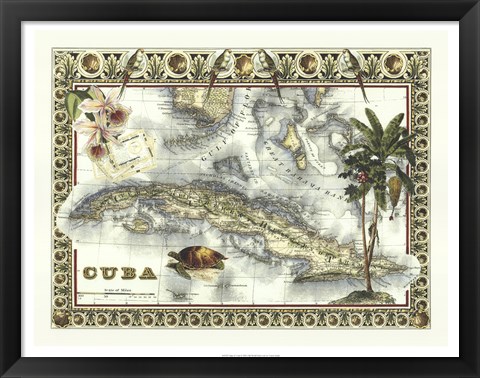 Framed Map of Cuba Print