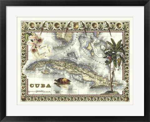 Framed Map of Cuba Print