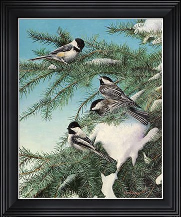 Framed Winter Chicadees Print