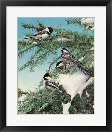 Framed Winter Chicadees Print