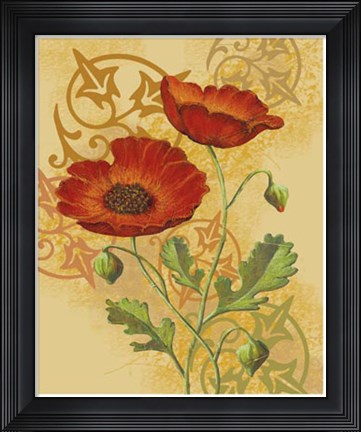 Framed Poppies on Gold I Print