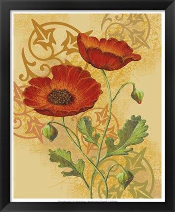 Framed Poppies on Gold I Print