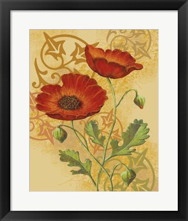 Framed Poppies on Gold I Print