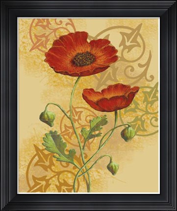 Framed Poppies on Gold II Print