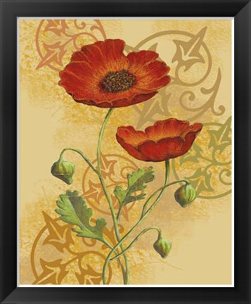 Framed Poppies on Gold II Print