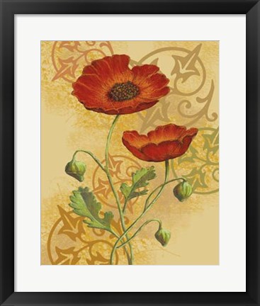 Framed Poppies on Gold II Print